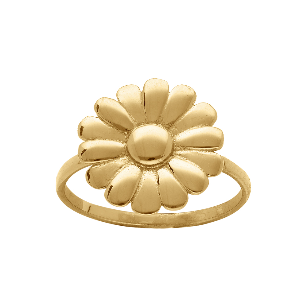 Bague en acier dor motif fleur 16mm - Vue 1