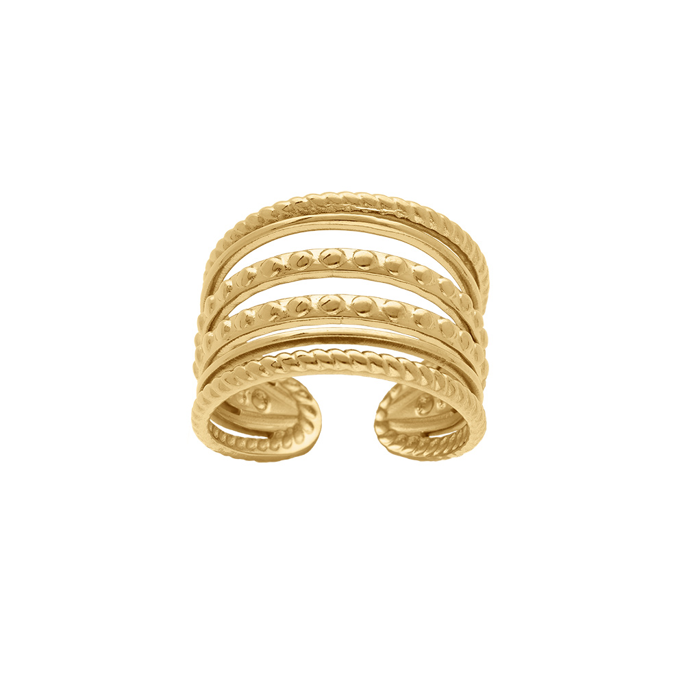 Bague en acier dor�  multi rangs ouverts - Vue 1