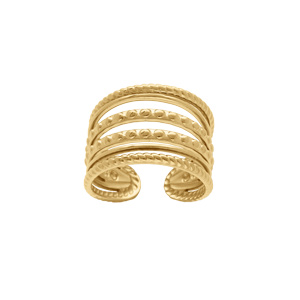 Bague en acier doré multi rangs ouverts - Vue 1