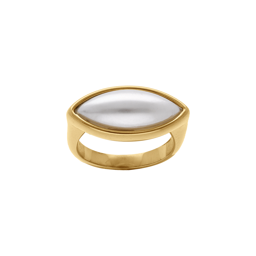 Bague en acier dor� navette blanche - Vue 1