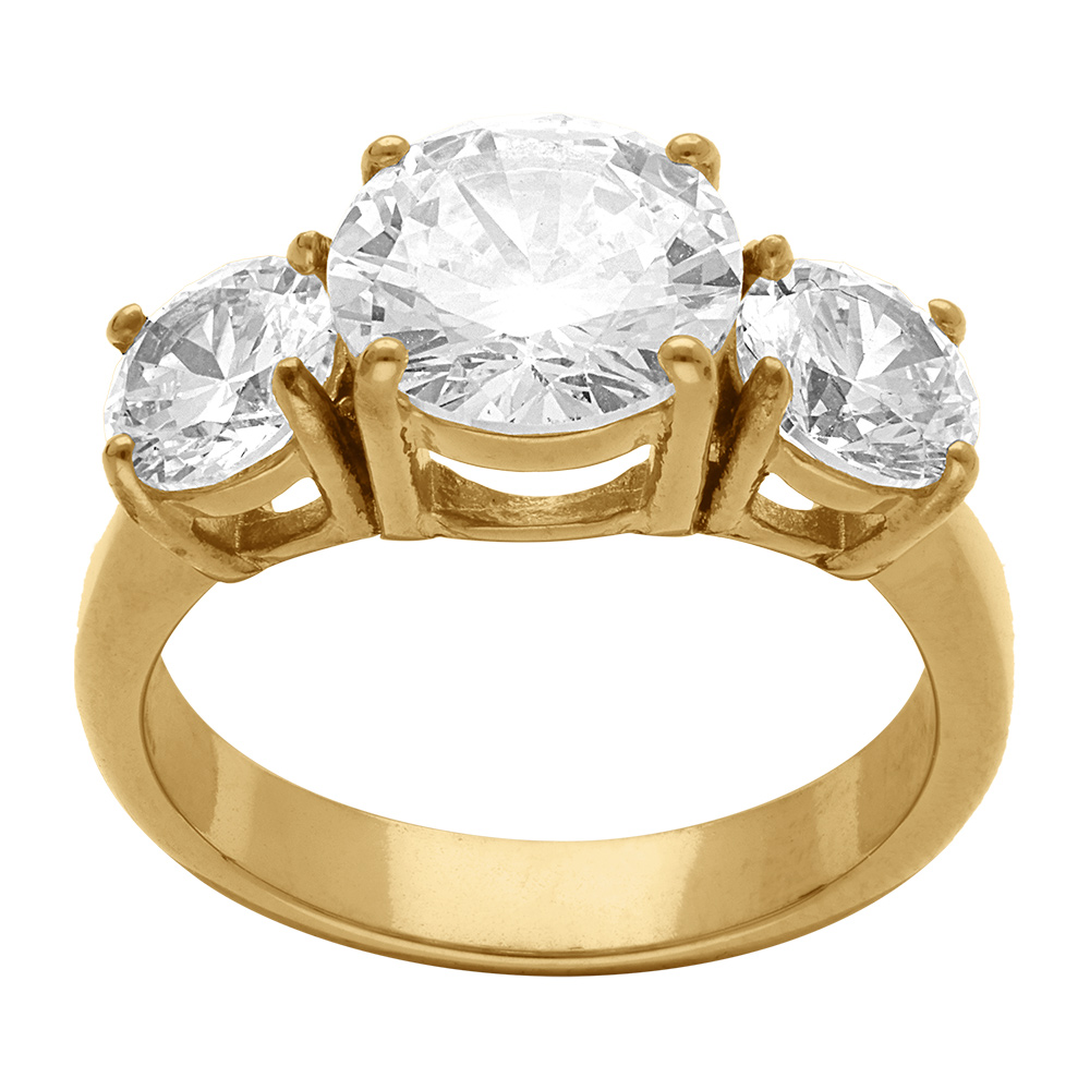 Bague en acier dor� trois oxydes  oxydes blancs sertis - Vue 1