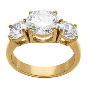 Bague en acier dor� trois oxydes  oxydes blancs sertis