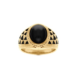 Bague en acier doré vieilli avec onyx noir imitation - Vue 1