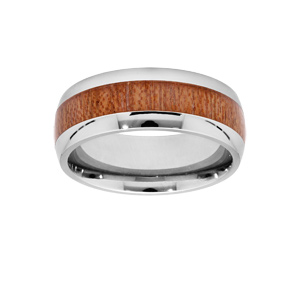 Bague en acier et bois clair - Vue 1