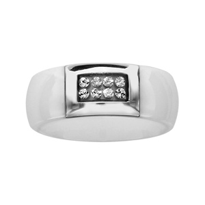 Bague en acier et céramique blanche avec pavé orné de cristal - Vue 1