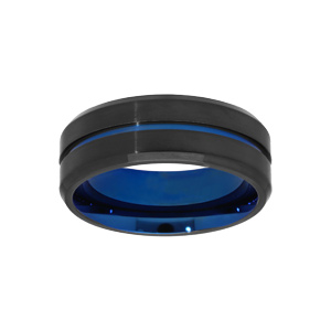 Bague en acier et PVD bleu avec filet et intrieur bleu - Vue 1