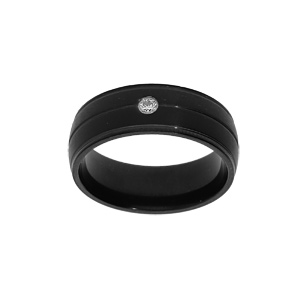 Bague en acier et PVD noir anneau large avec oxyde blanc - Vue 1