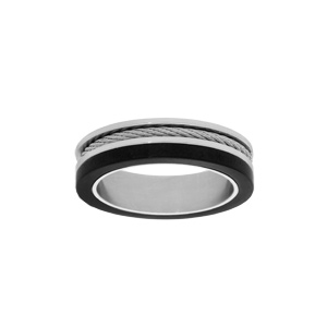 Bague en acier et PVD noir avec cble - Vue 1