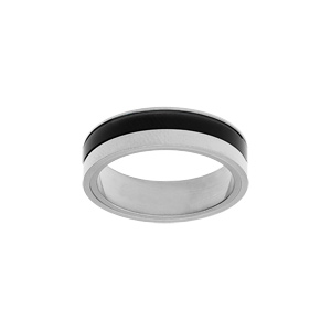 Bague en acier et PVD noir bicolore largeur 6mm - Vue 1