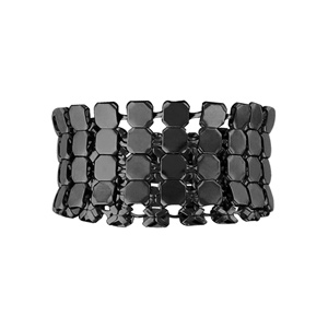 Bague en acier et PVD noir cotte de maille à pastilles rondes souple - Vue 1