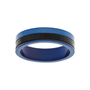Bague en acier et PVD noir et bleu bicolore largeur 6mm - Vue 1