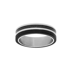 Bague en acier et PVD noir et carbone - Vue 1