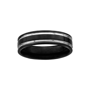 Bague en acier et PVD noir 2 filets - Vue 1