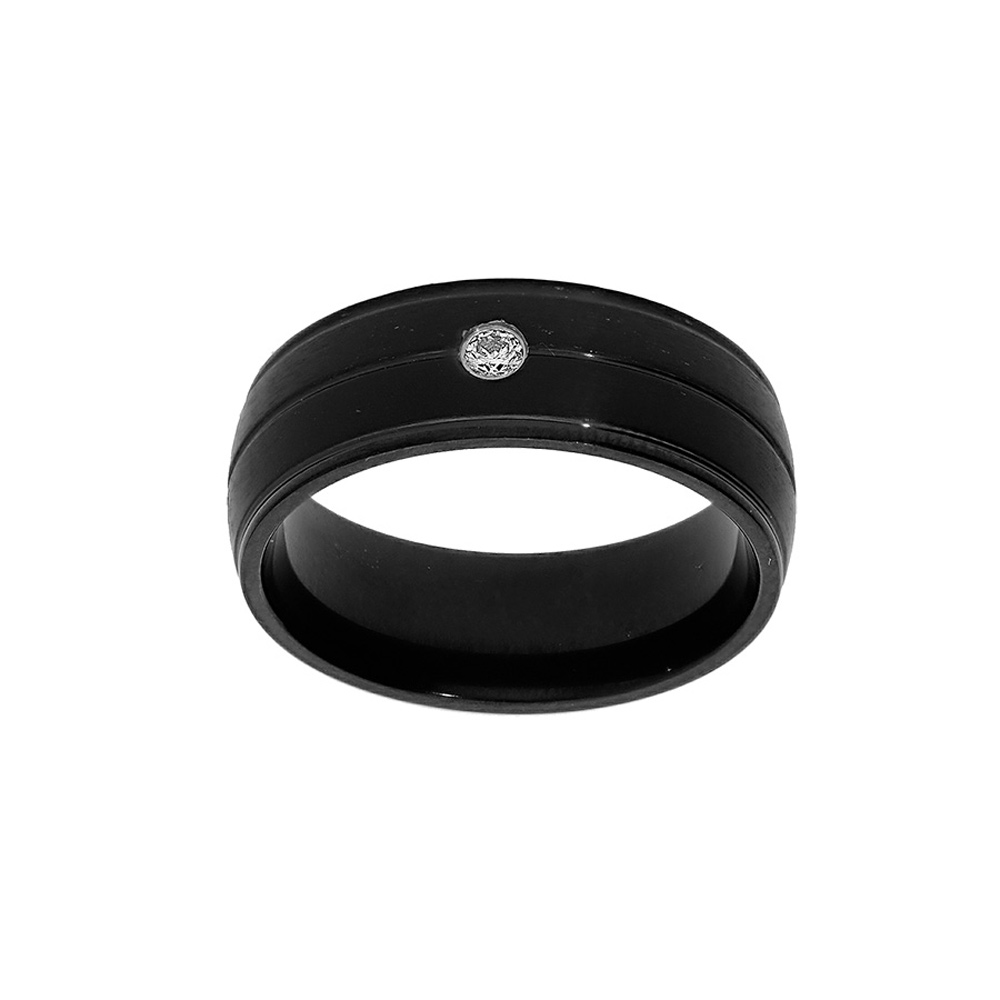 Bague en acier et PVD noir mat avec oxyde blanc - Vue 1