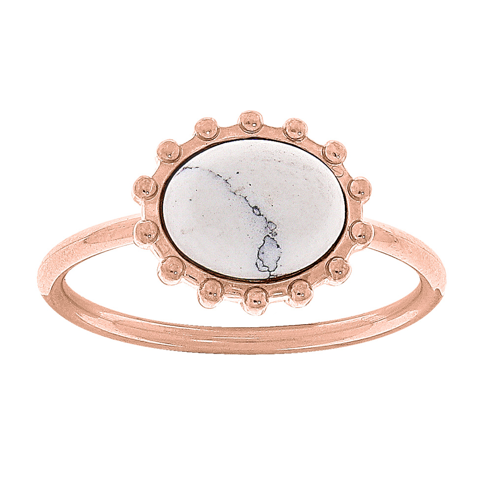 Bague en acier et PVD rose avec turquoise blanche vritable contor dentel - Vue 1