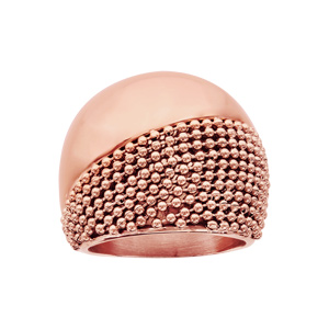 Bague en acier et PVD rose bombée avec picots - Vue 1
