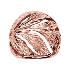 Bague en acier et PVD rose bombée feuilles rainurées et ajourées - Vue 1