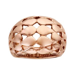 Bague en acier et PVD rose bombe motifs gouttes ajoures - Vue 1