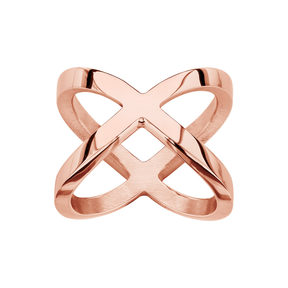 Bague en acier et PVD rose crois�e - Vue 1