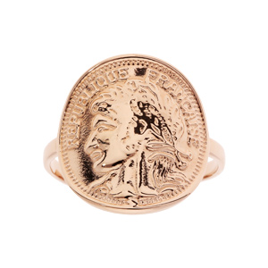 Bague en acier et PVD rose fausse pièce de monnaie réglable - Vue 1