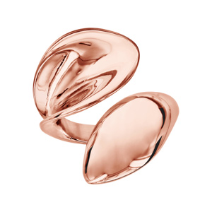 Bague en acier et PVD rose ouverte 2 pointes - Vue 1
