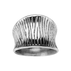 Bague en acier incurvée motif rainuré - Vue 1