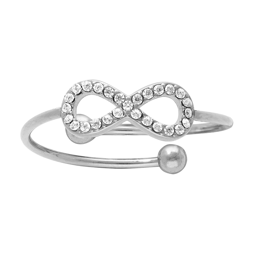 Bague en acier  infini contour d\'oxydes blancs sertis - r�glable - Vue 1