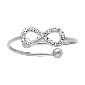 Bague en acier  infini contour d'oxydes blancs sertis - r�glable
