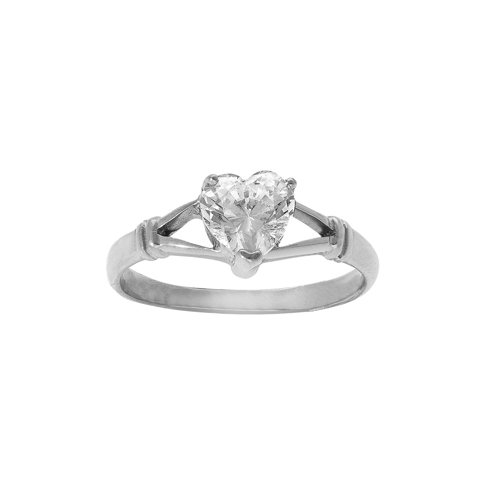 Bague en  acier oxyde blanc forme coeur - Vue 1