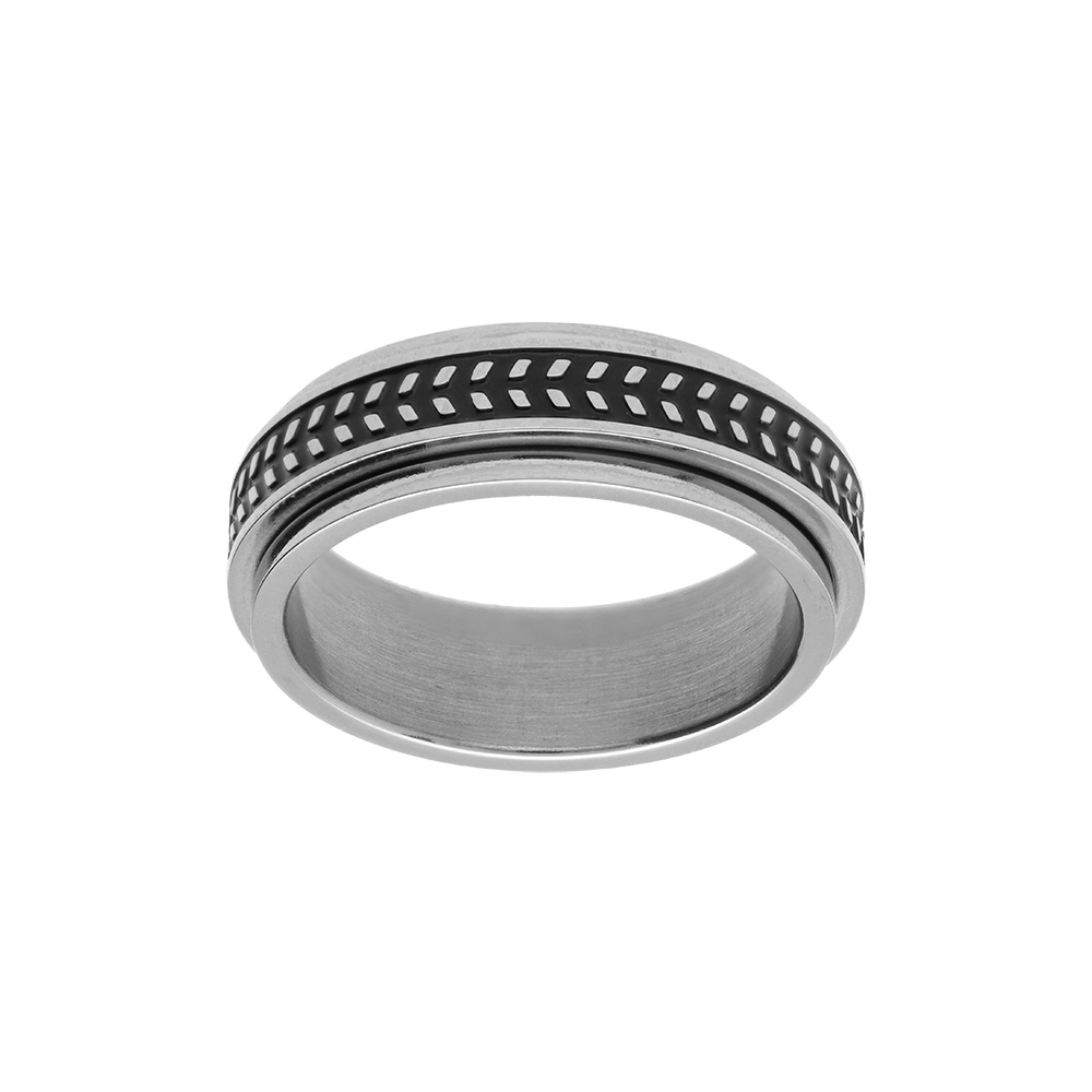 Bague en acier patin� anti stress motif chevrons - Vue 1