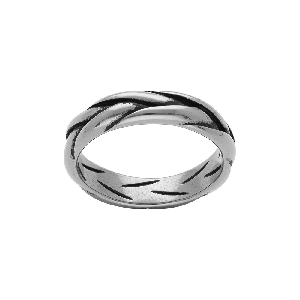 Bague en acier patin� forme tresse 4mm - Vue 1