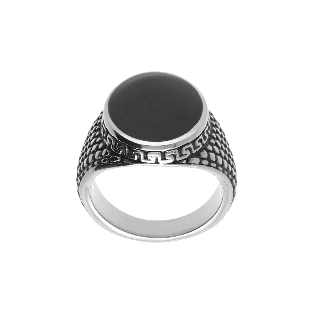 Bague en acier patin plateau oval avec onyx imitation - Vue 1