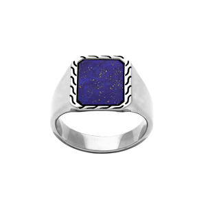 Bague en acier, plateau carré 10 x 10mm, lapis lazuli reconstitué - Vue 1