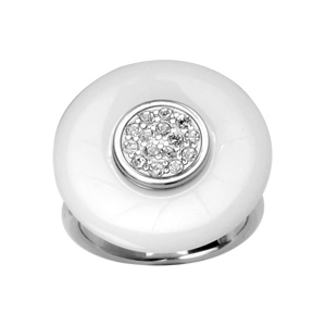 Bague en acier plateau rond en agate blanche avec oxydes blancs au milieu - Vue 1