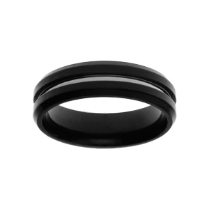 Bague en acier PVD noir filetacier largeur 6mm - Vue 1