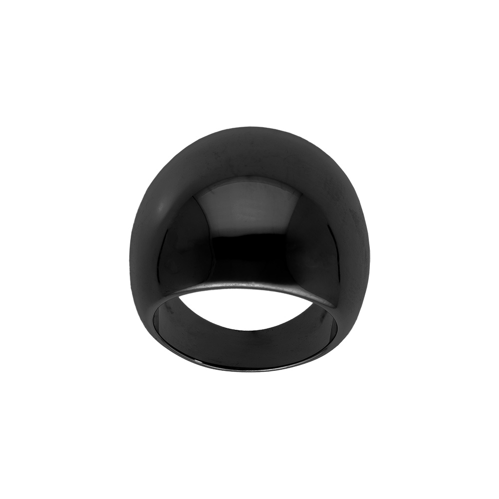 Bague en acier PVD noir gros jonc  lisse et bomb� - Vue 1