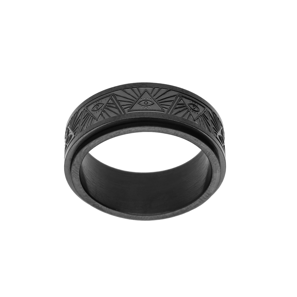 Bague en acier PVD noir  motif anti stress - Vue 1