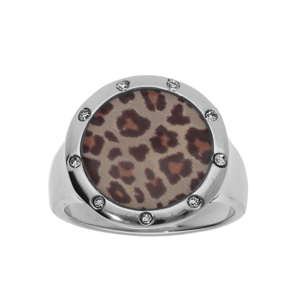 Bague en acier ronde avec r�sine l�opard - Vue 1