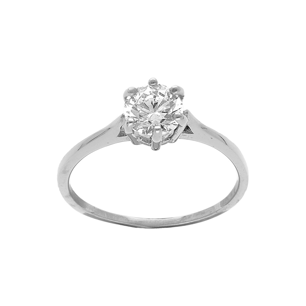 Bague en acier solitaire oxyde blanc 6mm serti 6 griffes - Vue 1