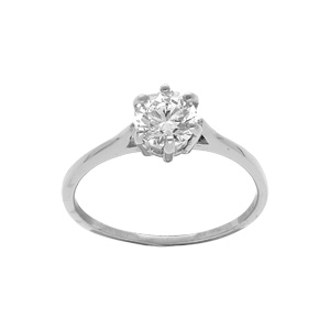 Bague en acier solitaire oxyde blanc 6mm serti 6 griffes - Vue 1