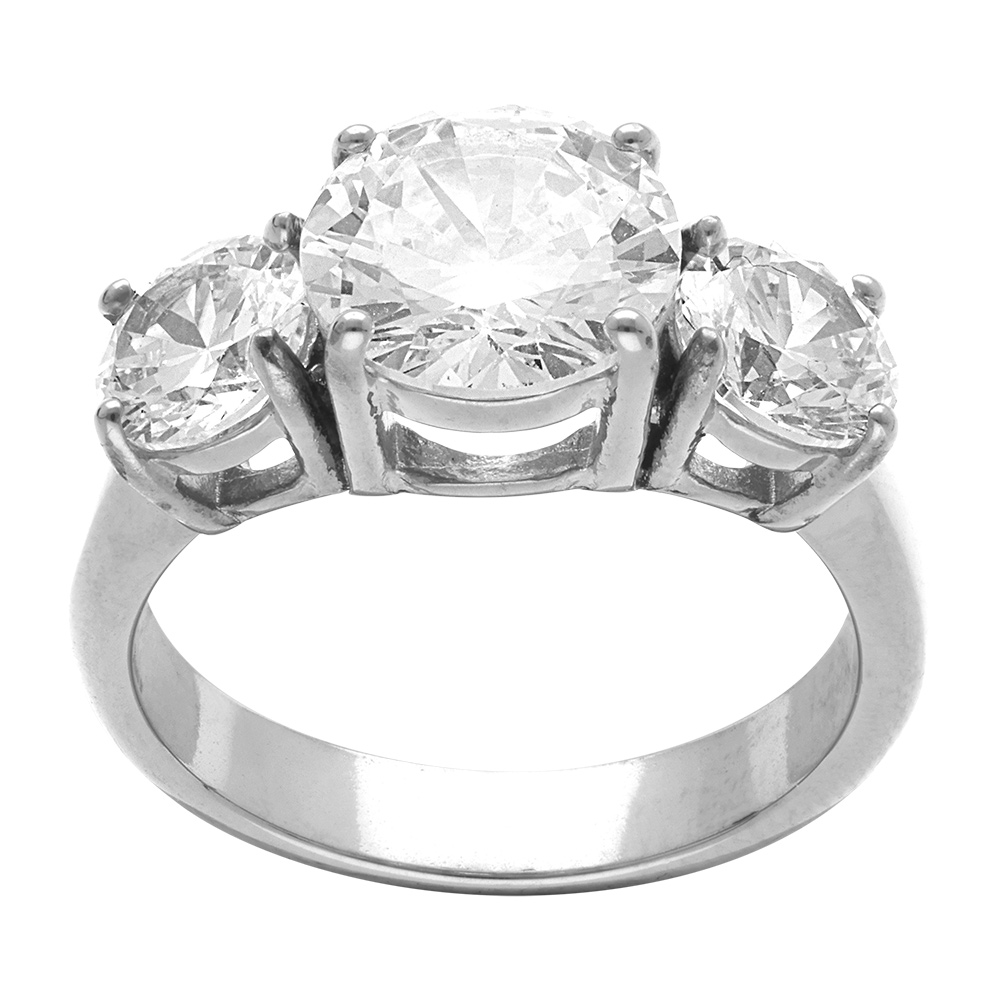 Bague en acier trois oxydes blancs sertis - Vue 1