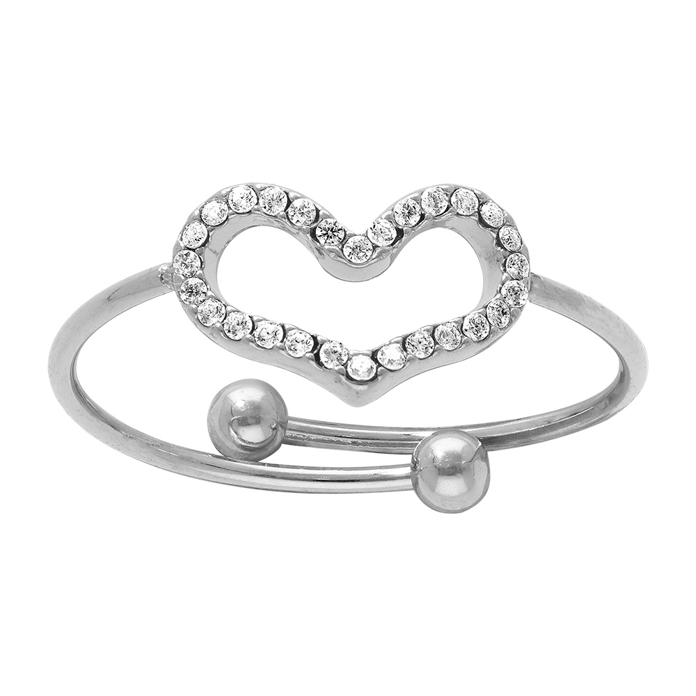 Bague en acieravec coeur �vid� pav� d\'oxydes sertis - r�glable - Vue 1