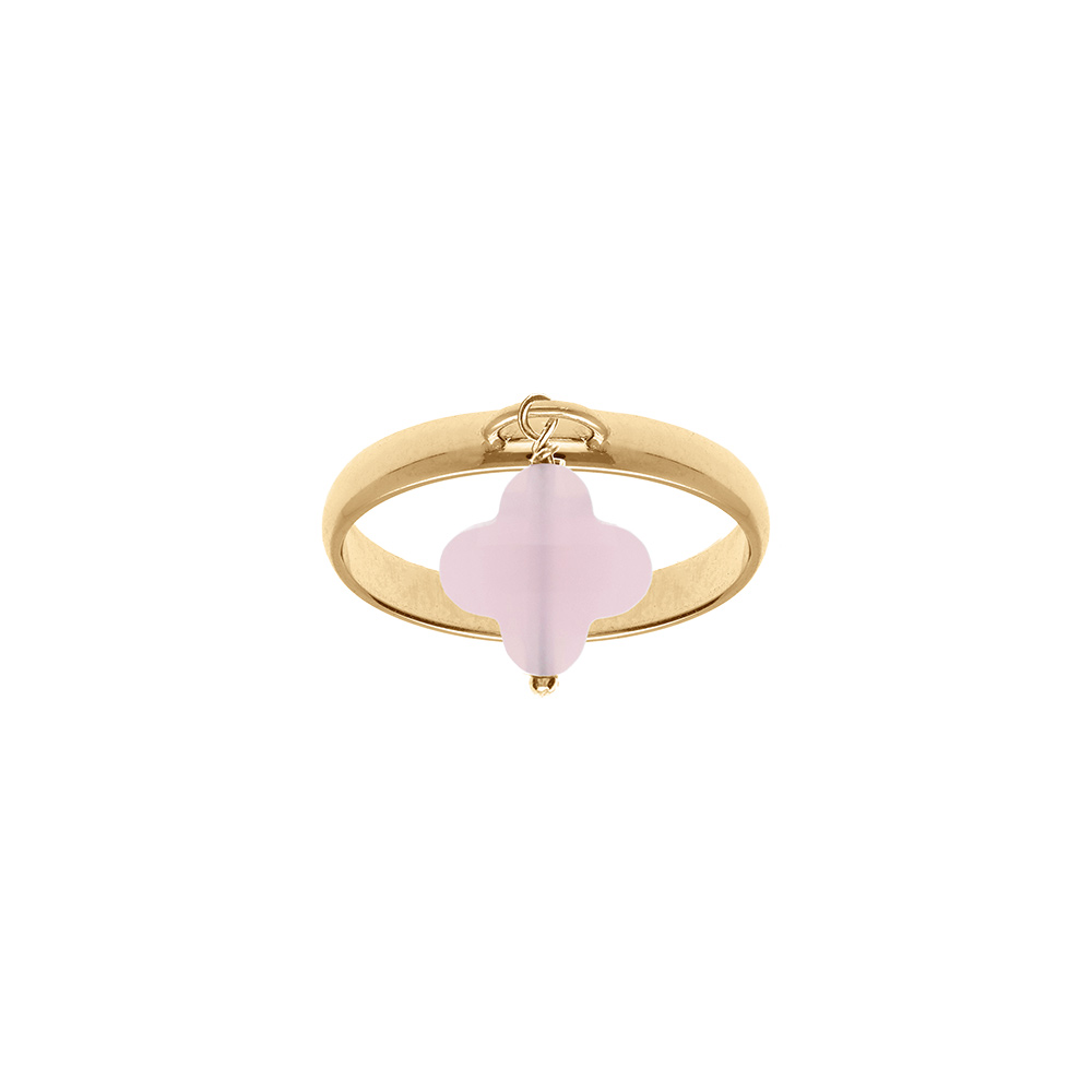 Bague en argent dor� avec tr�fle en verre facett� rose - Vue 1