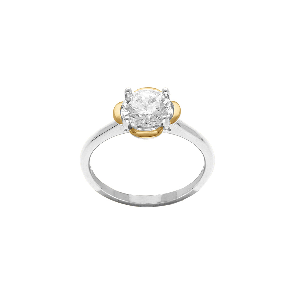 Bague en argent dor rhodi motif fleur oxyde blanc serti - Vue 1