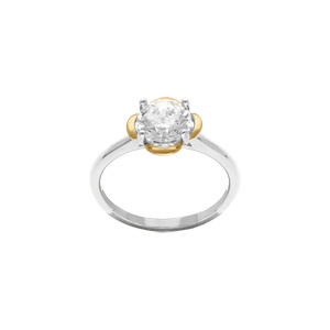 Bague en argent doré rhodié motif fleur oxyde blanc serti - Vue 1
