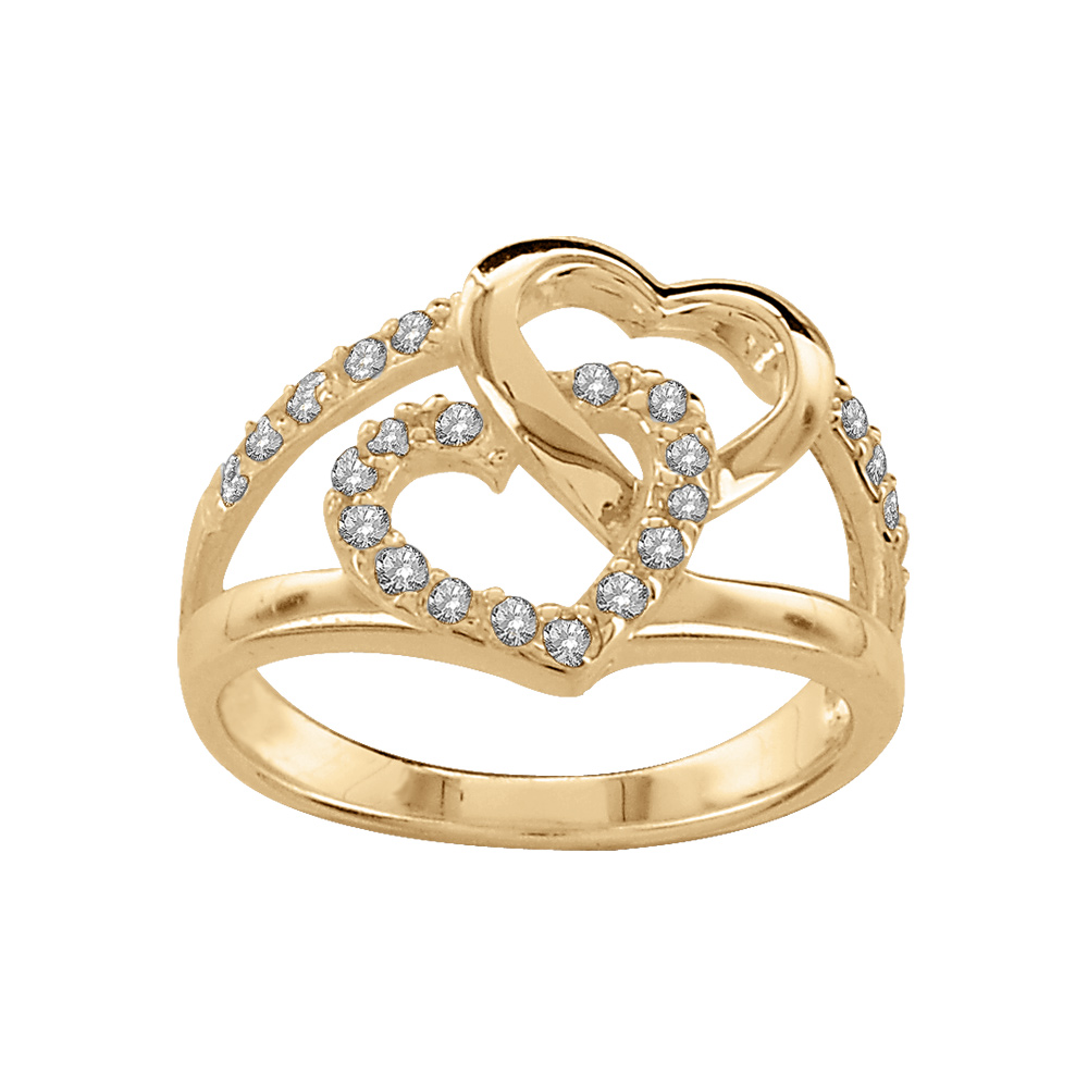 Bague en argent double coeur d\'oxydes blancs - Vue 1