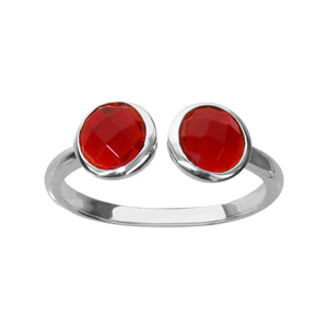 Bague en argent ouverte t 2 oxydes rouges aux extrémités - Vue 1