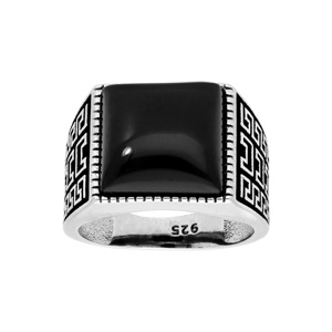 Bague en argent patin style chevalire plateau carr en onyx vritable - Vue 1