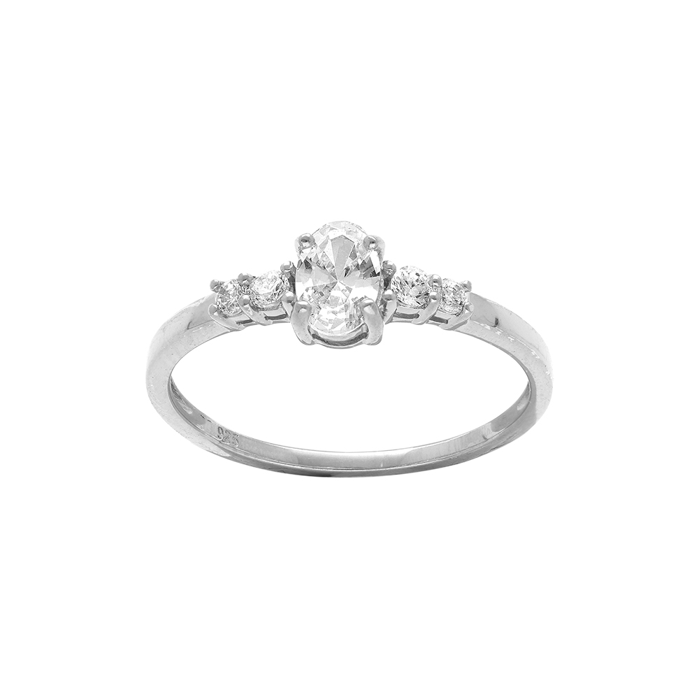 Bague en argent platin avec oxydes blancs sertis et solitaire oxyde blanc serti - Vue 1