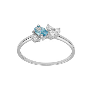 Bague en argent platin avec oxydes bleu ciel et blancs sertis - Vue 1